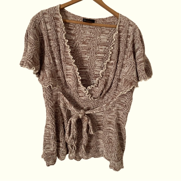 Grace Elements Laguna Ivory tan  cotton knit scallop hem sweater top sz s - Picture 12 of 12